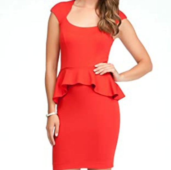 Bebe Mariah Fitted Red Peplum Dress - Picture 2 of 5